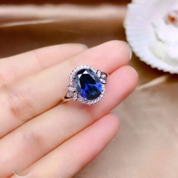 4.30 Ct Oval Cut Natural Sapphire Diamond Wedding Ring 14K White Gold Size 8.5
