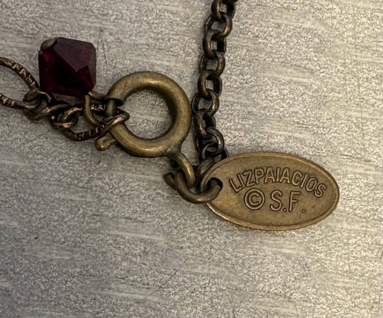 Liz Palacios SF Perfume Locket Necklace Brass Red Jeweled Filigree Scent Pendant