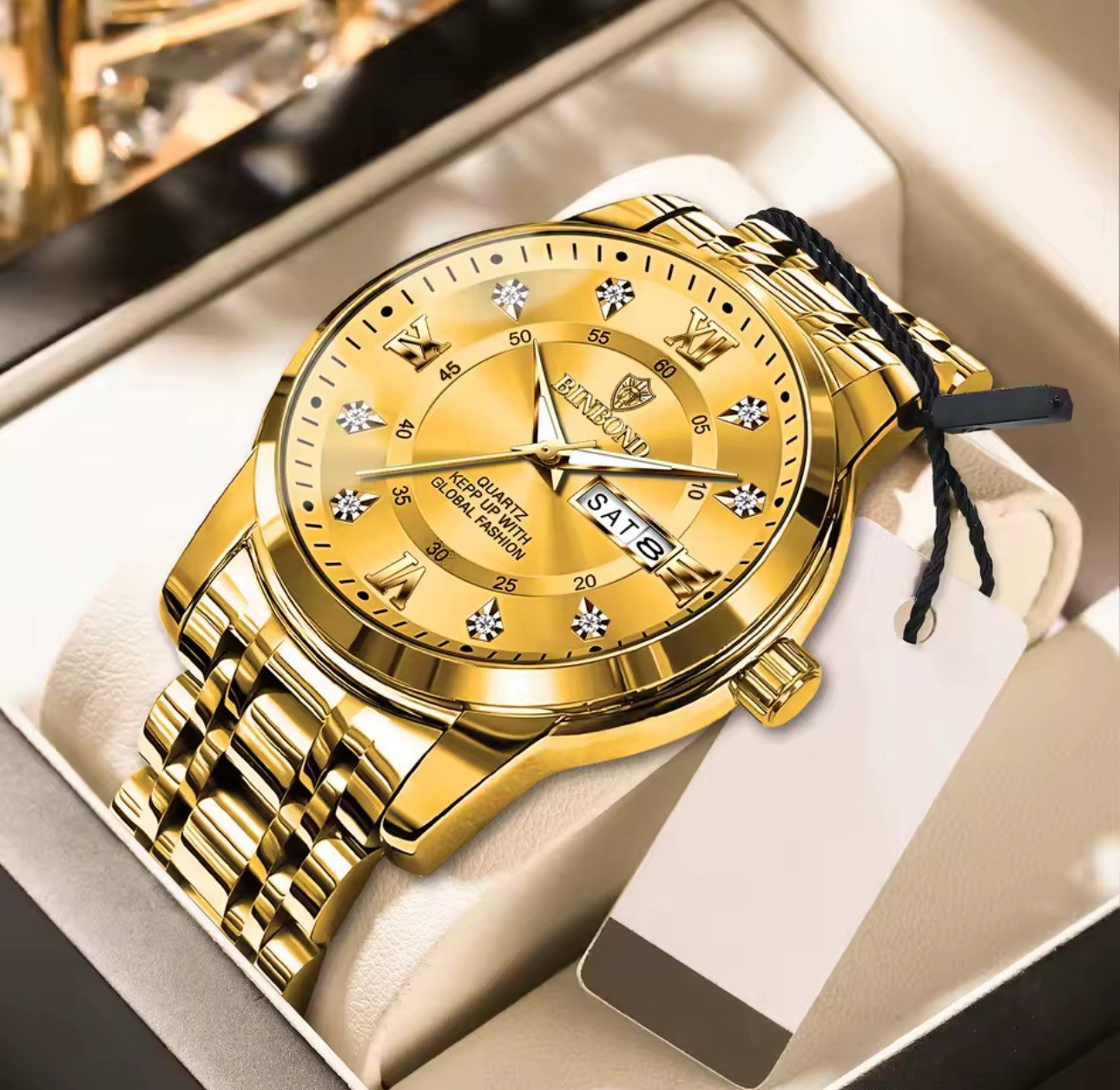 BINBOND Men’s Quartz Dress Watch Multi Dial Day/Date Stainless Steel Roman