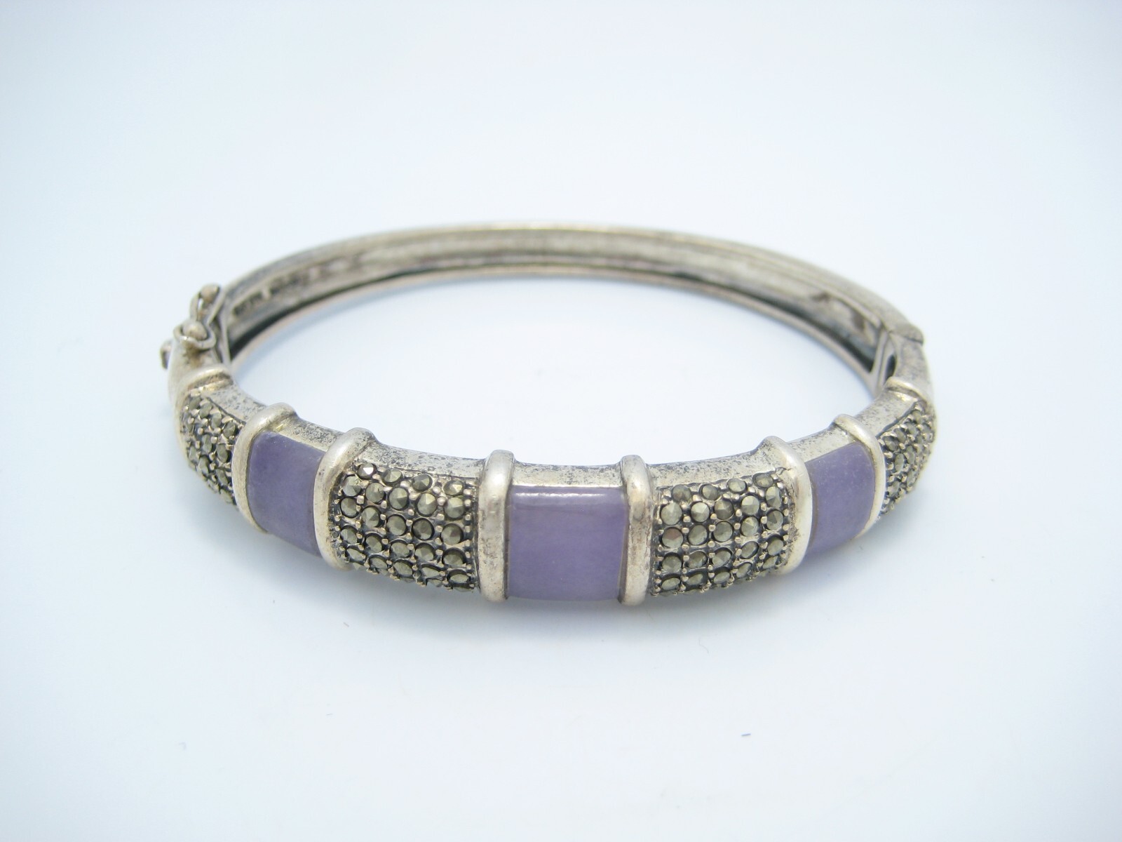 CRA Sterling Silver 9.7mm Marcasite Purple Stone Cuff Bracelet
