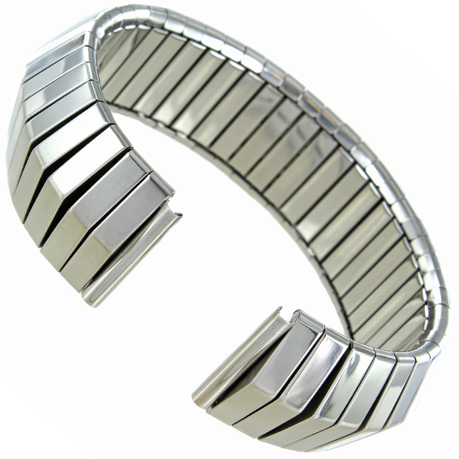 18mm or 20mm Hirsch Pyramid Stainless Twist-O-Flex Silver Tone Watch Band Long