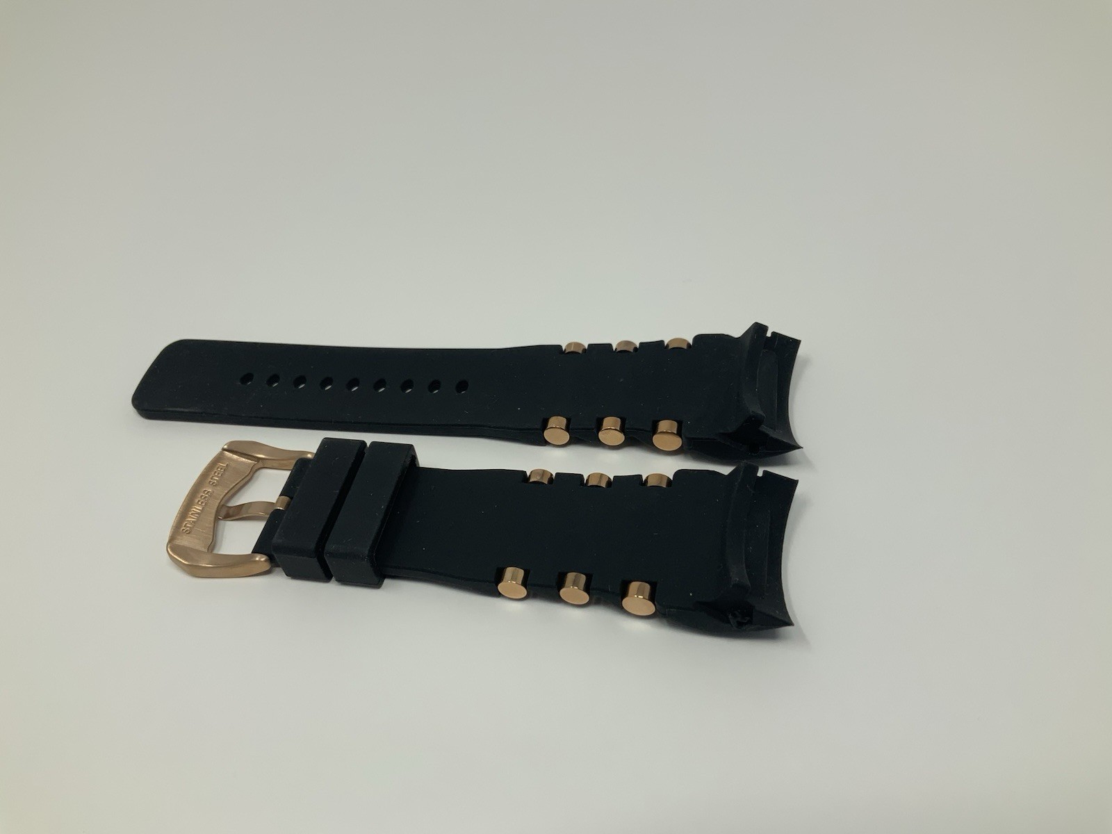 NOS Swiss Legend Black Rubber with rose gold buckle 19mm