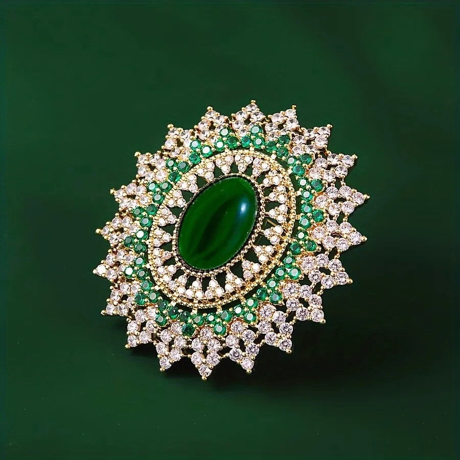 Elegant Oval Brooch for Women Vintage Imitation Jade Pin Ideal Jewelry Gift