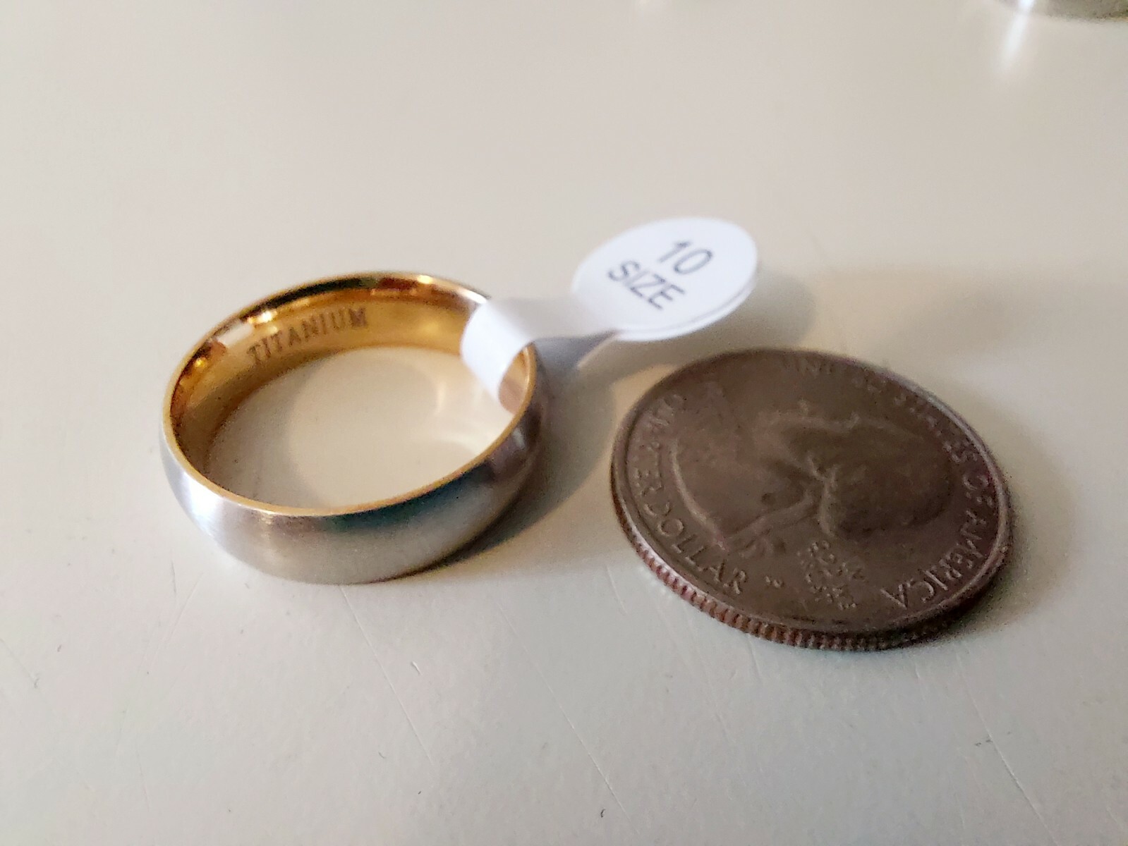 Size 10 Silver & Gold Titanium Unisex Band Ring. New. Opened only for photograph