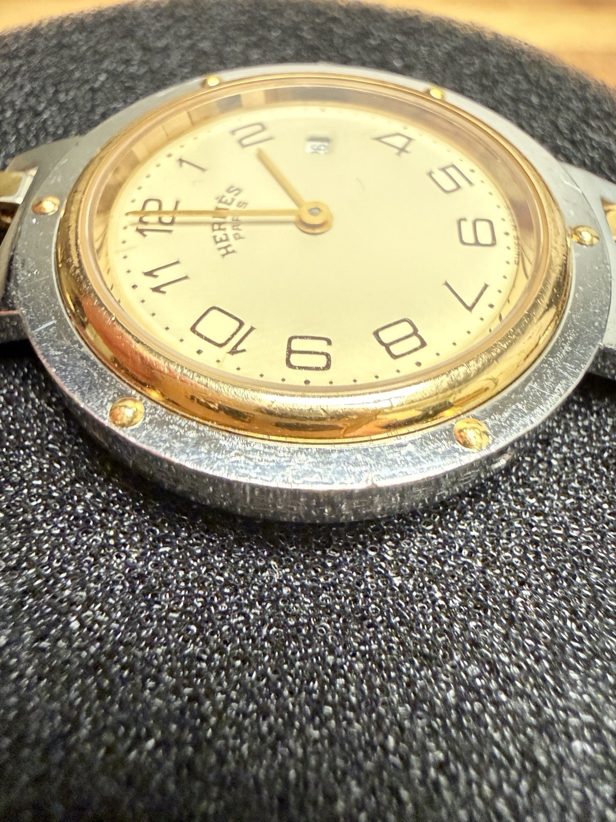 Hermes Clipper Watch Two Tone 30mm With Box Stainless Steel Ladies Authentic