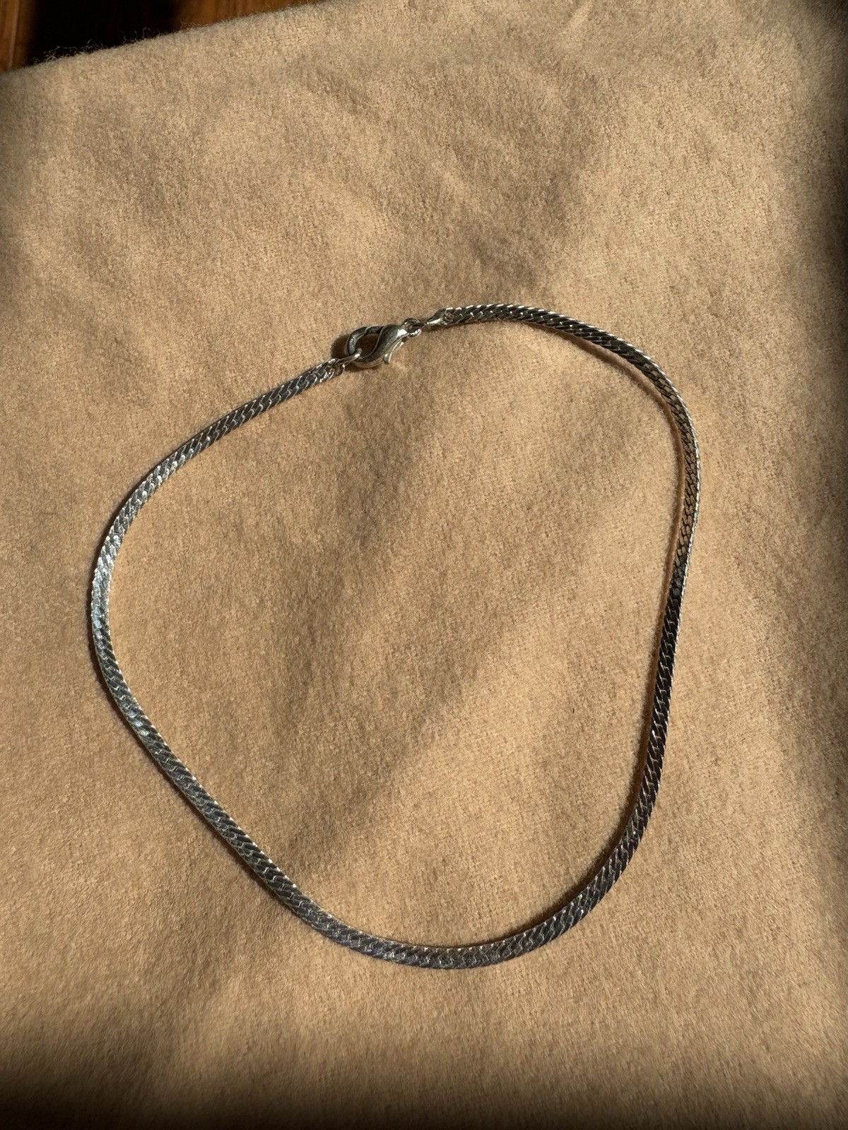 Vintage Silver Tone Herringbone Chain Bracelet 4mm Flat Snake Link Minimalist