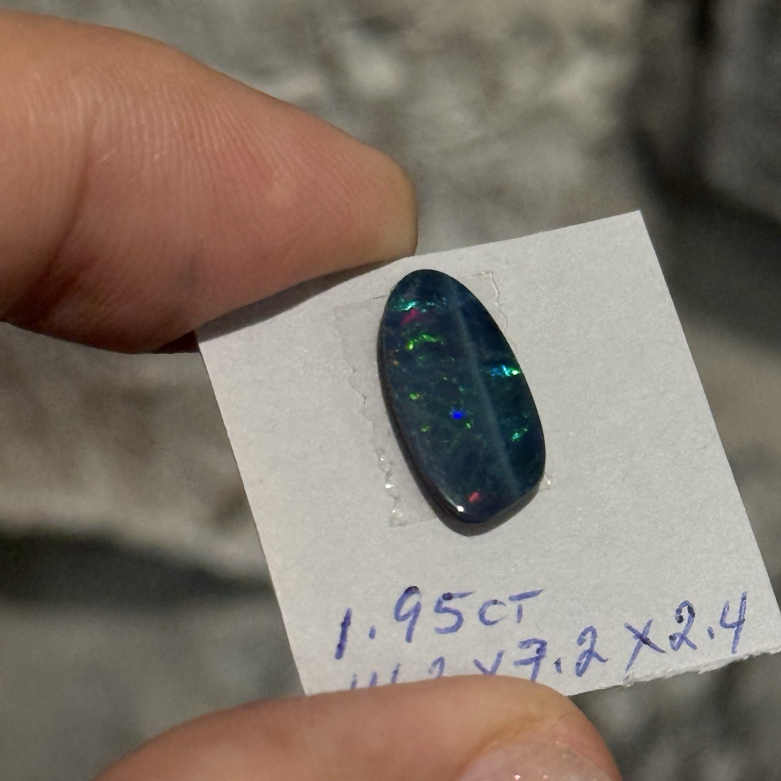 1.95ct 14.2×7.2×2.4mm Sparkling Green Blue Australian Doublet Opal Cabochon Gem