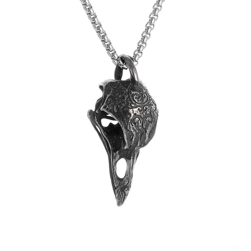 Retro Nordic Crow Skull Pendant Necklace Men Animal Bird Jewelry Amulet Gift