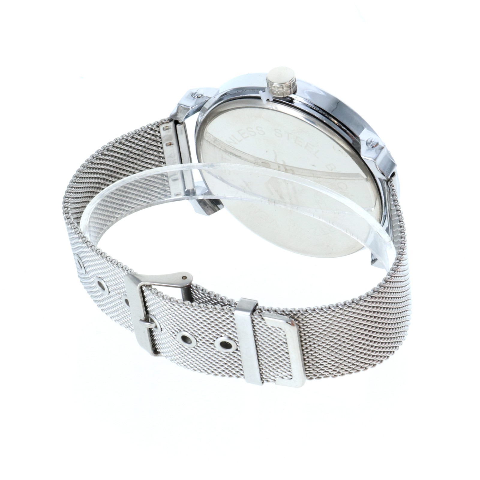 Hip Hop Iced Silver Finish Fashion Metal Mesh Band Bling Watch