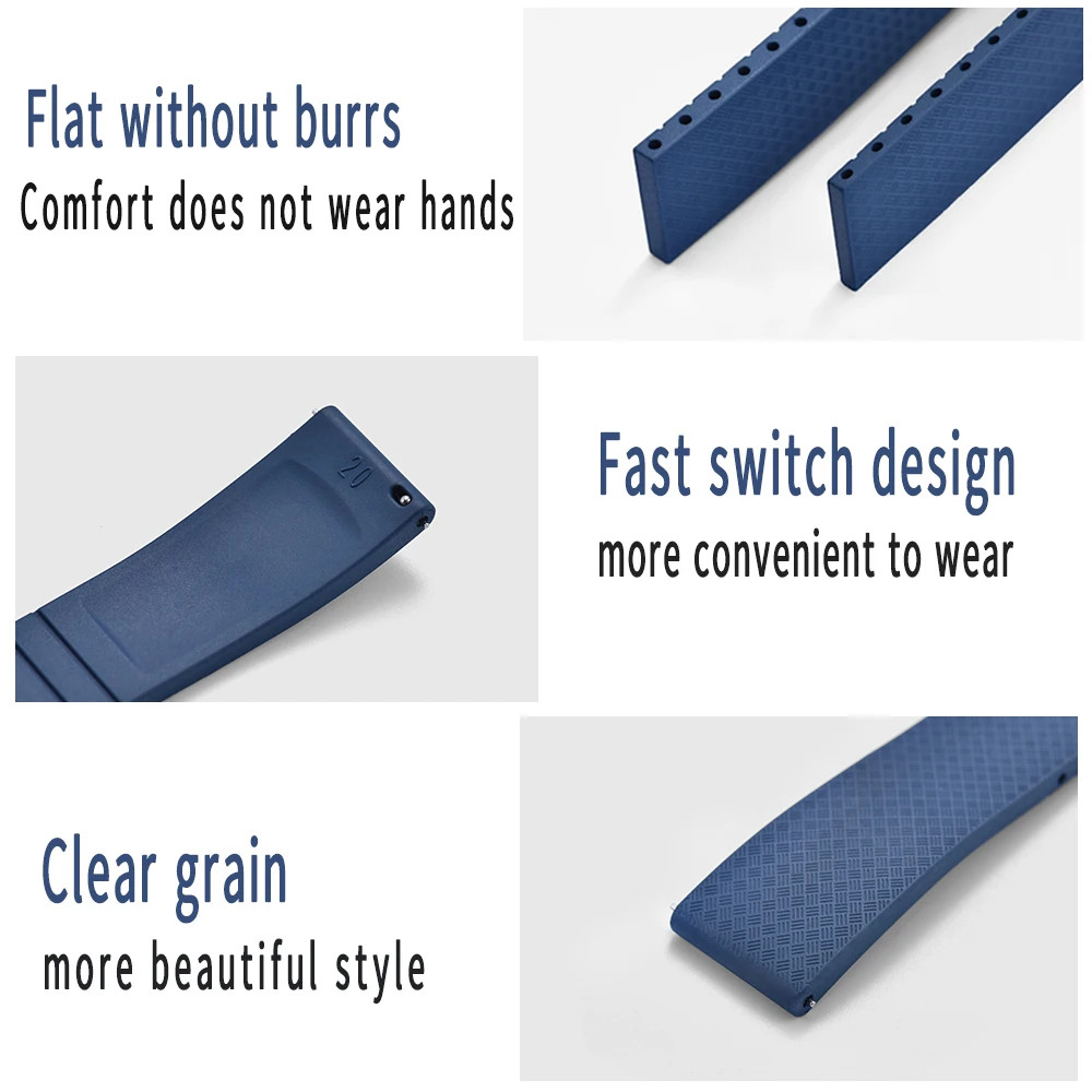 Cut to Size FKM Watch Strap 18MM 19MM 20MM 22MM Butterfly Clasp