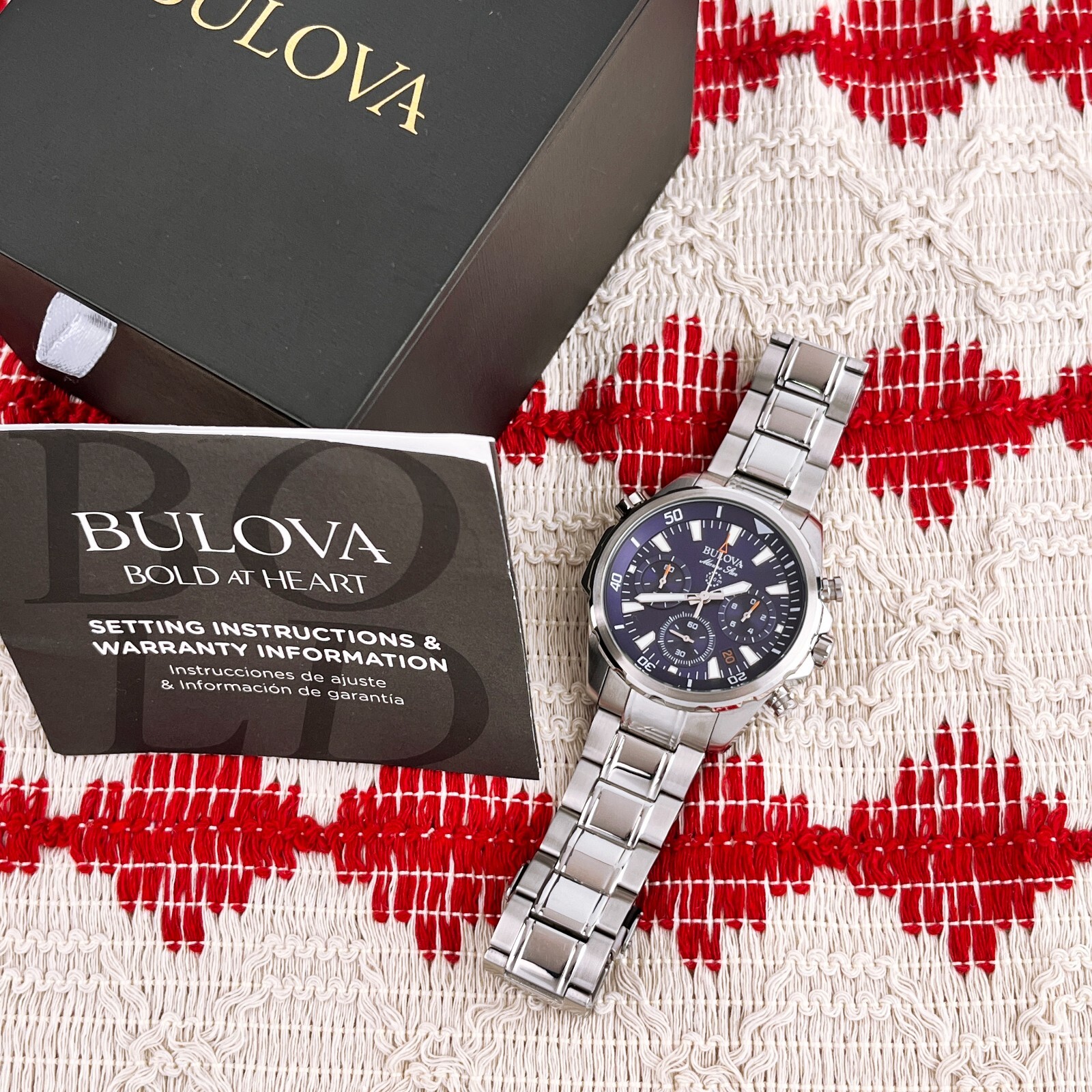Classic Bulova Marine Star 96B256 Blue Dial 43mm Chronograph Quartz Men’s Watch
