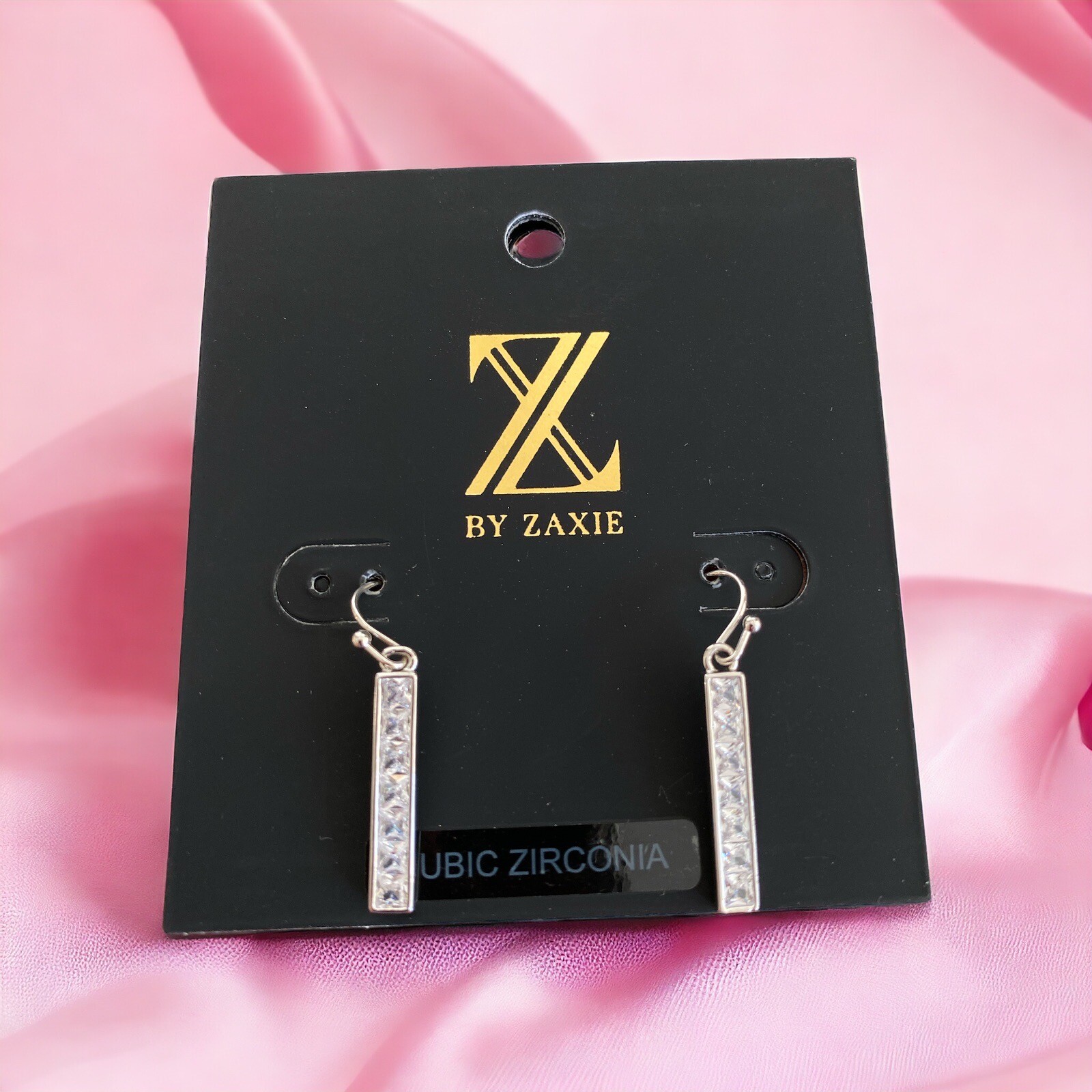 Z by Zaxie Rhinestone Silver Tone Hook Cubic Zirconia 1 3/8″ Earrings-NWT