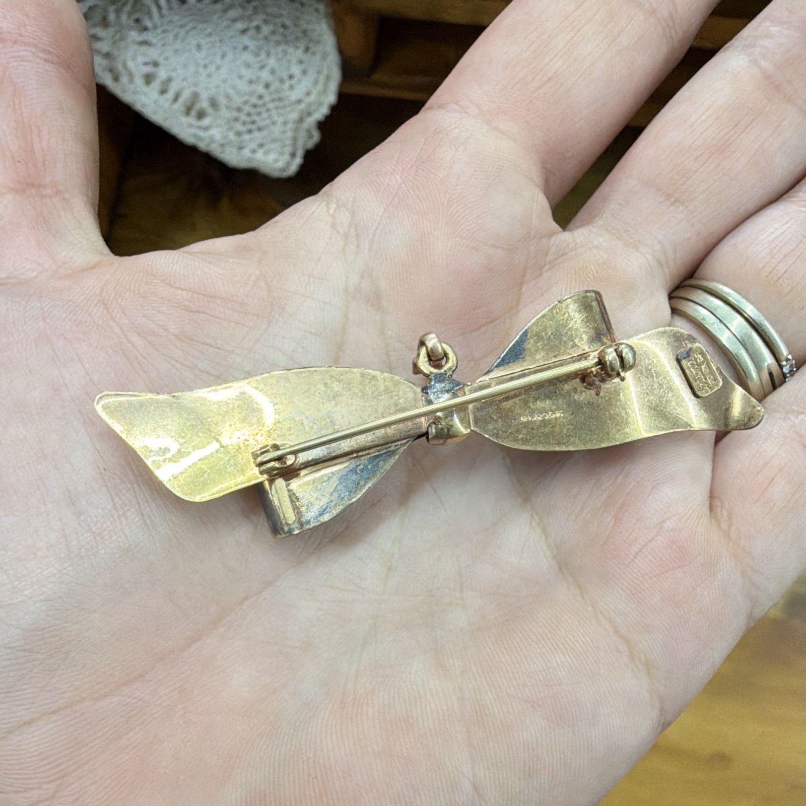 Goldette Bow Brooch Pin Signed Gold Plated 1/20 12K GF No Stone