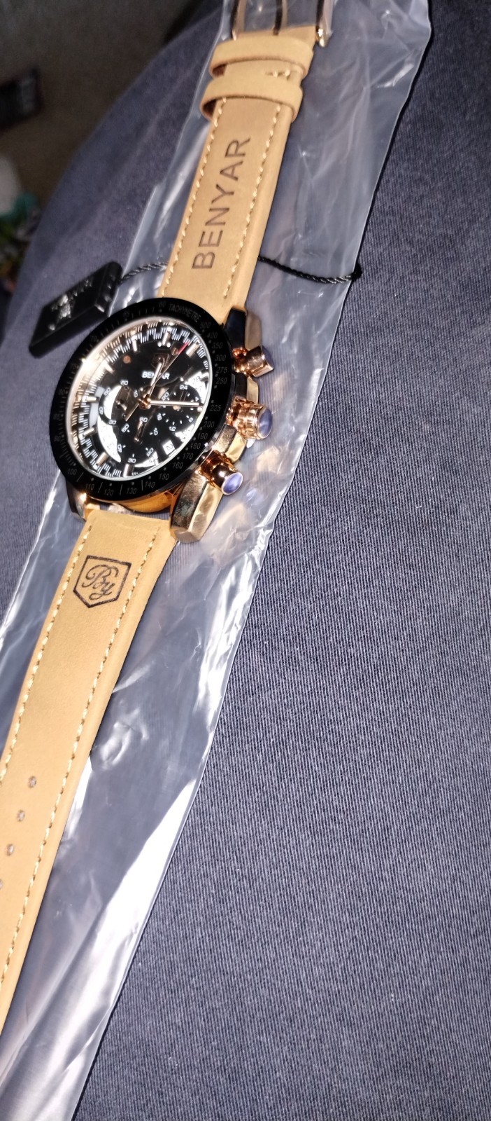 Benyar mens watch unisex L-Golden Black luxury Coffee look NEW