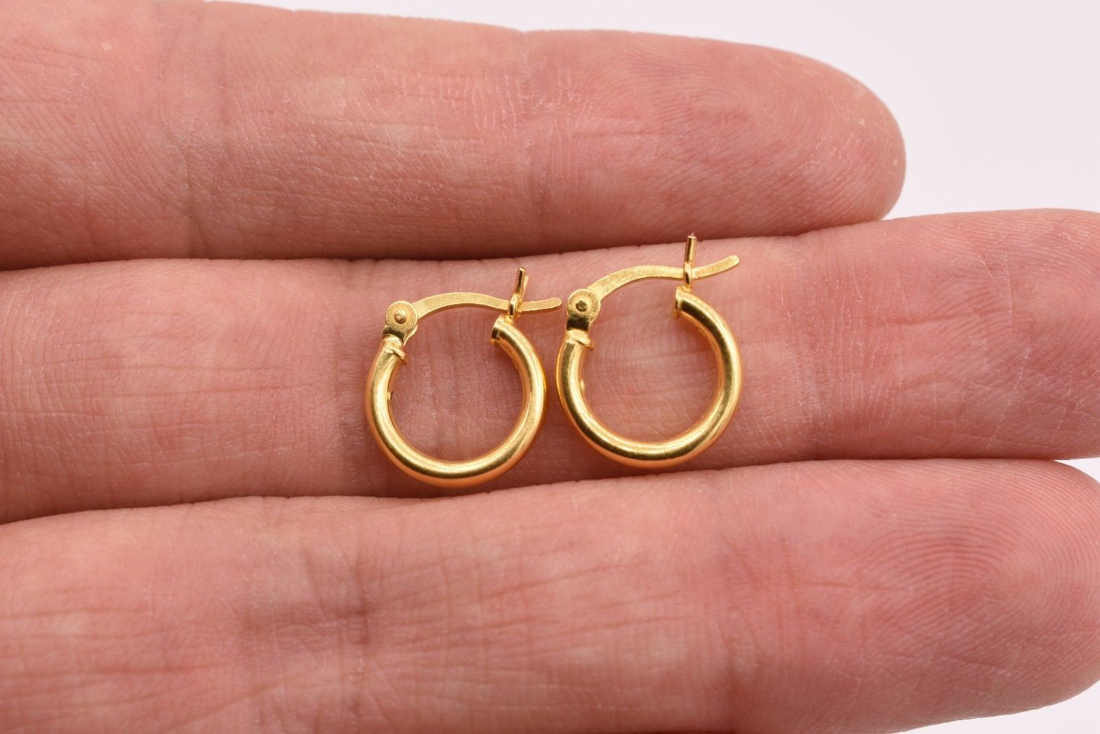 2mm X 12mm 1 1/2″ Shiny Plain Hoop Earrings 14K Yellow Gold Plated Silver 925