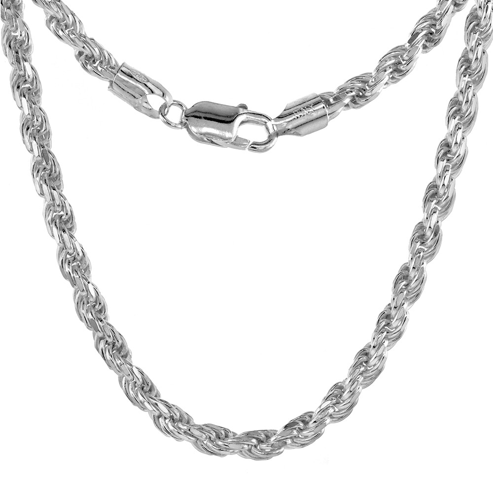925 Sterling Silver Thick Rope Chain Necklace Diamond Cut 4.5mm 7″ to 30″