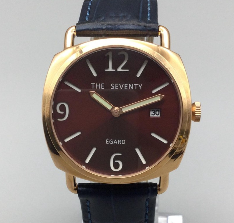 Egard The Seventy Mens Watch 36mm Brown Dial Date Rose Gold Tone New Battery