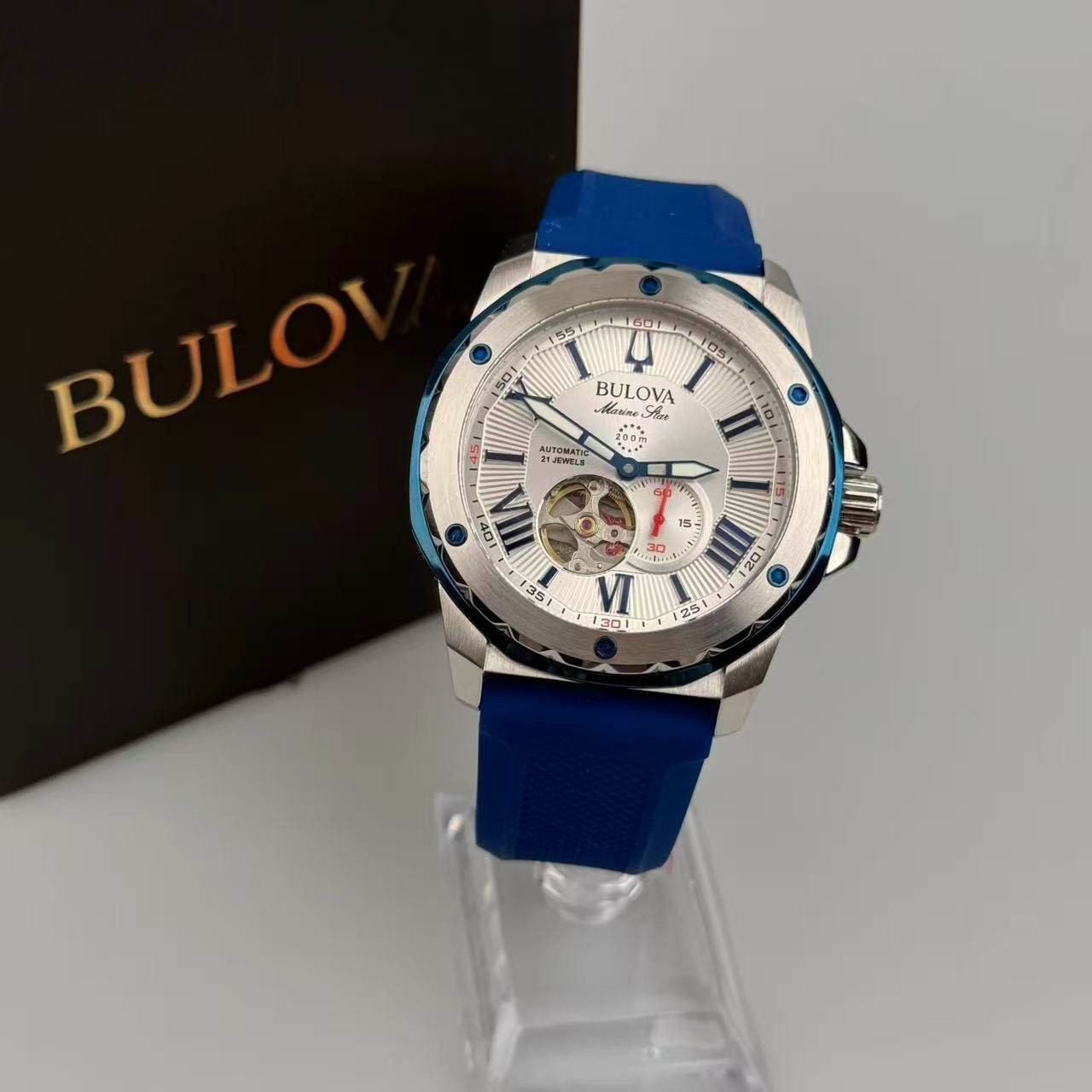 Bulova 98A225 Marine Star Men’s Automatic Watch White Dial Silicone Strap 45 mm