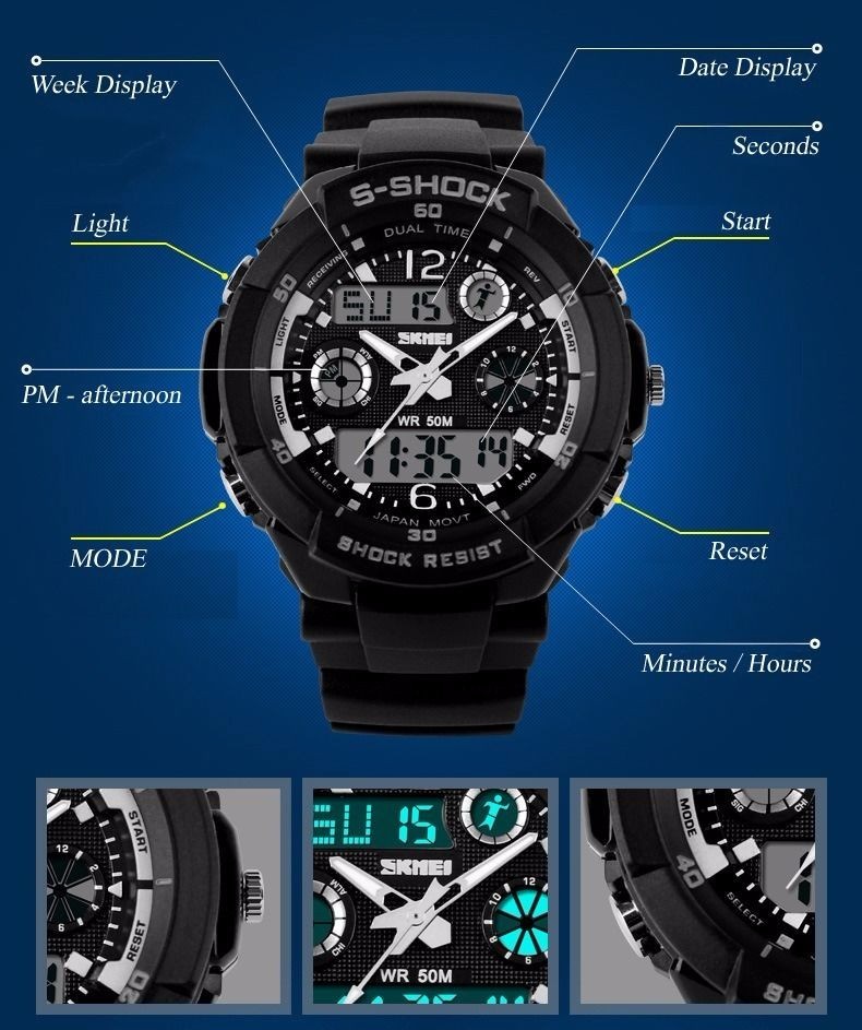 SKMEI Sport Watch Digital G Dual Time 50m Waterproof Sport Wristwatch Green New