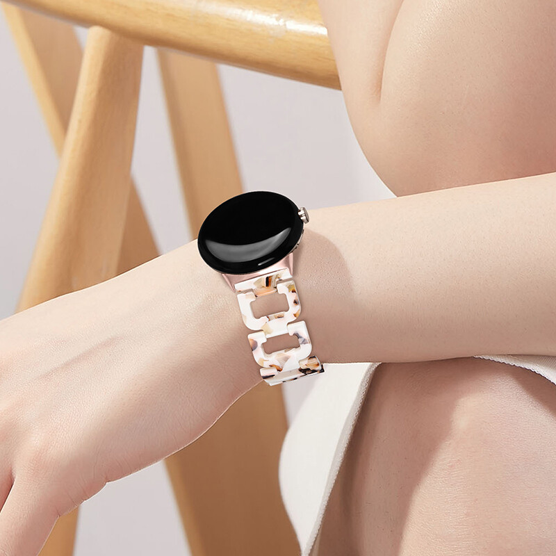 Luxury D Link Resin Watch Band Stainless Steel Strap For Google Pixel Watch 1 2