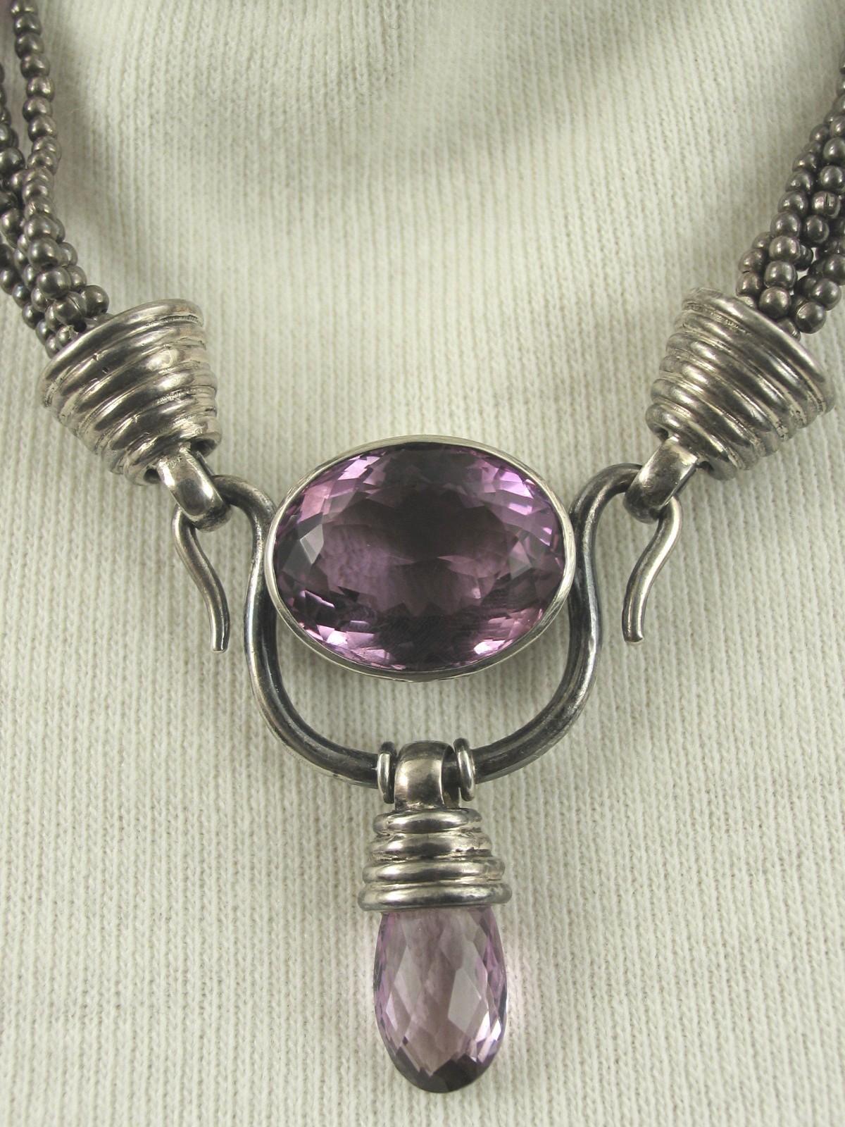 VTG ARTISAN 925 SILVER Estate AMETHYST PURPLE Multi Strand PENDANT Necklace 108g