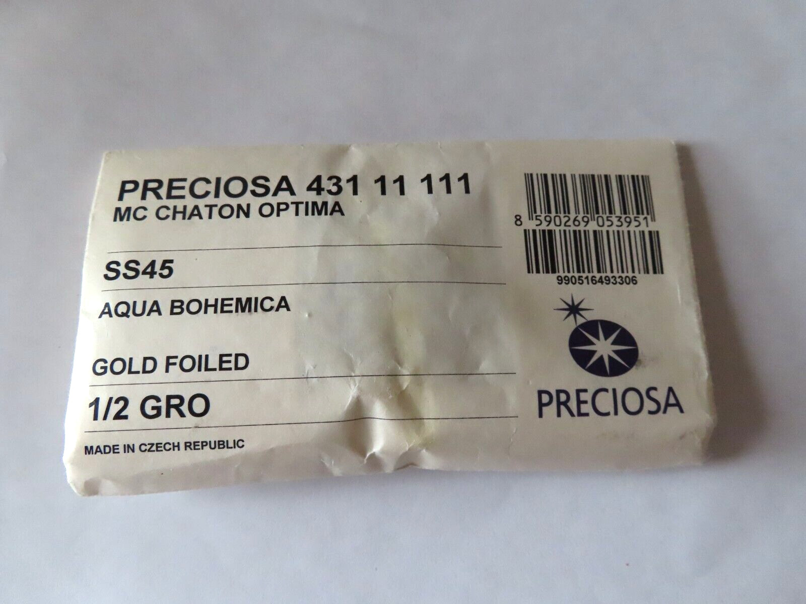Full pack of 72 Preciosa Machine Cut Rhinestones 45ss Aqua Bohemica/foiled.