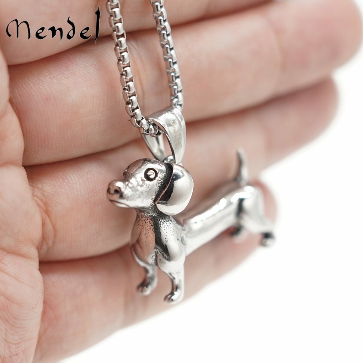 MENDEL Boys Girls Animal Pet Dachshund Dog Pendant Necklace Stainless Steel Set