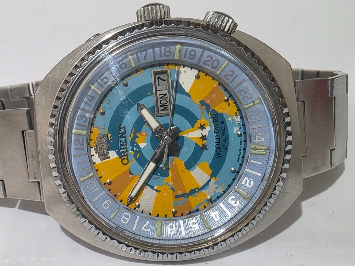 Orient Automatico World Map Diver VINTAGE Antigo 1970 Japan Raro