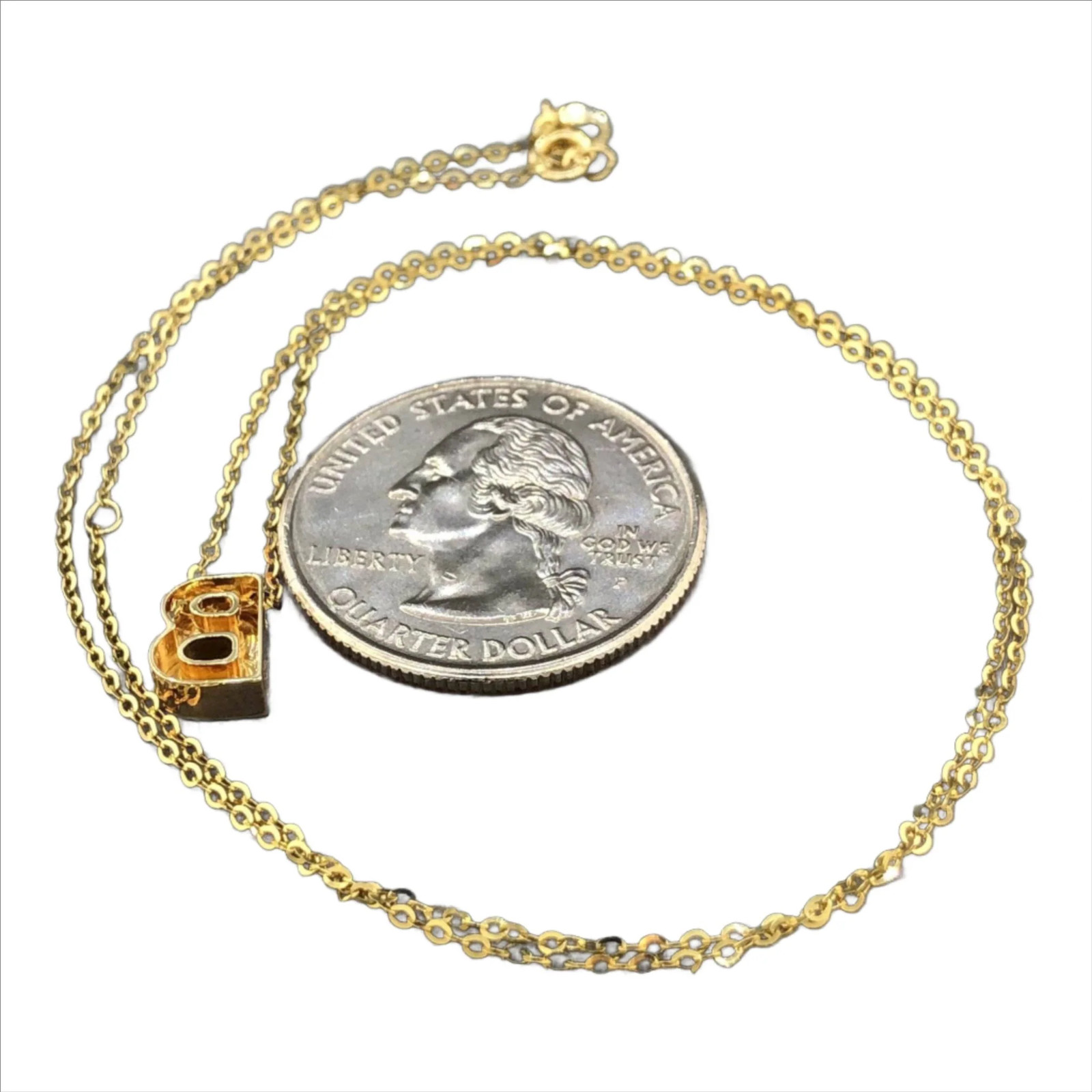 14K Yellow Gold initial ‘B’ pendant on a 16″ chain with a 2″ extender