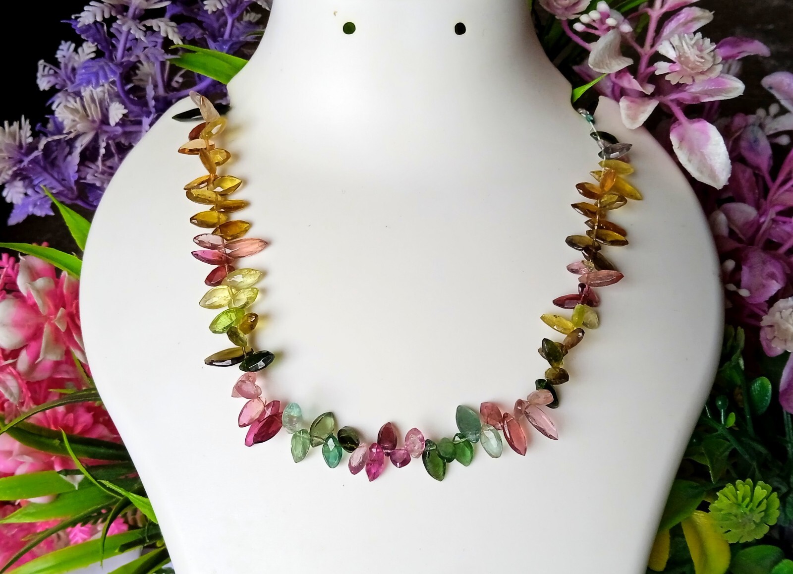 14.5×4.5-8×4 MM Natural Faceted Multi Tourmaline Marquise Cut 8 Inch Necklace