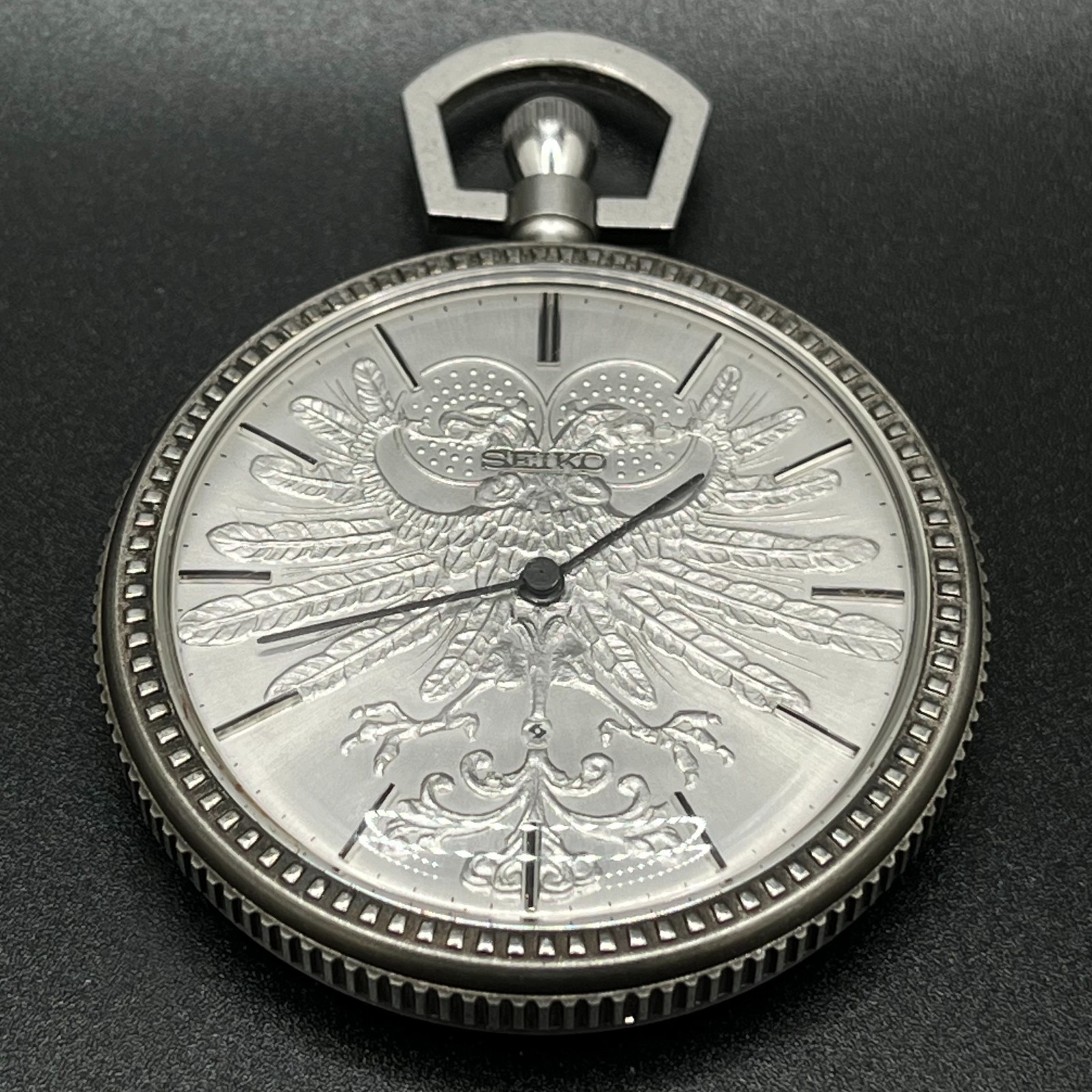 Rare SEIKO Silver 885 Pocket Watch Double Headed Eagle Dentsu 70th Anniv Working
