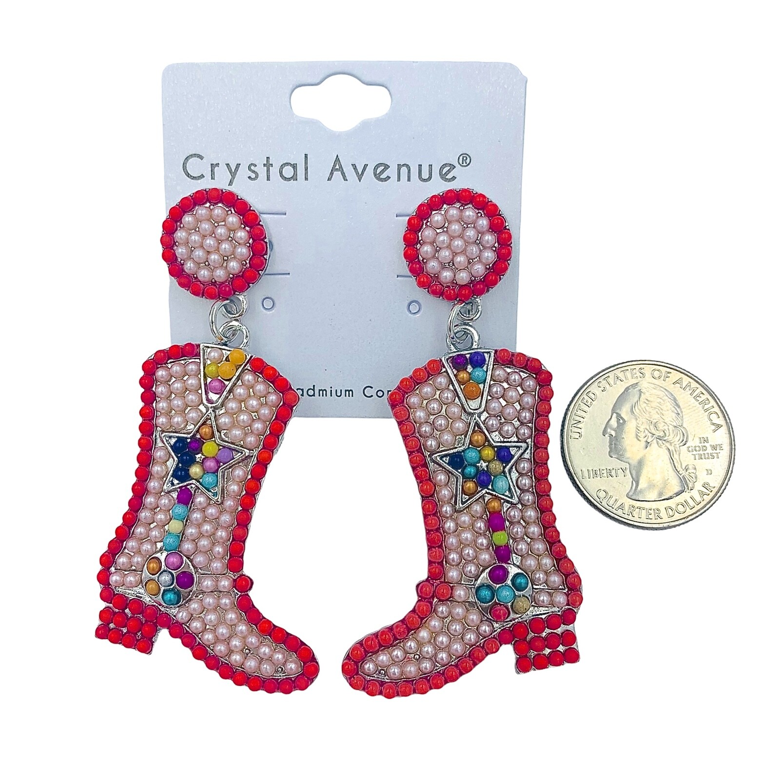 Beaded Cowboy Boot Earrings in 2 Colors – Boots, Crystal Avenue (1.4×2.8in)
