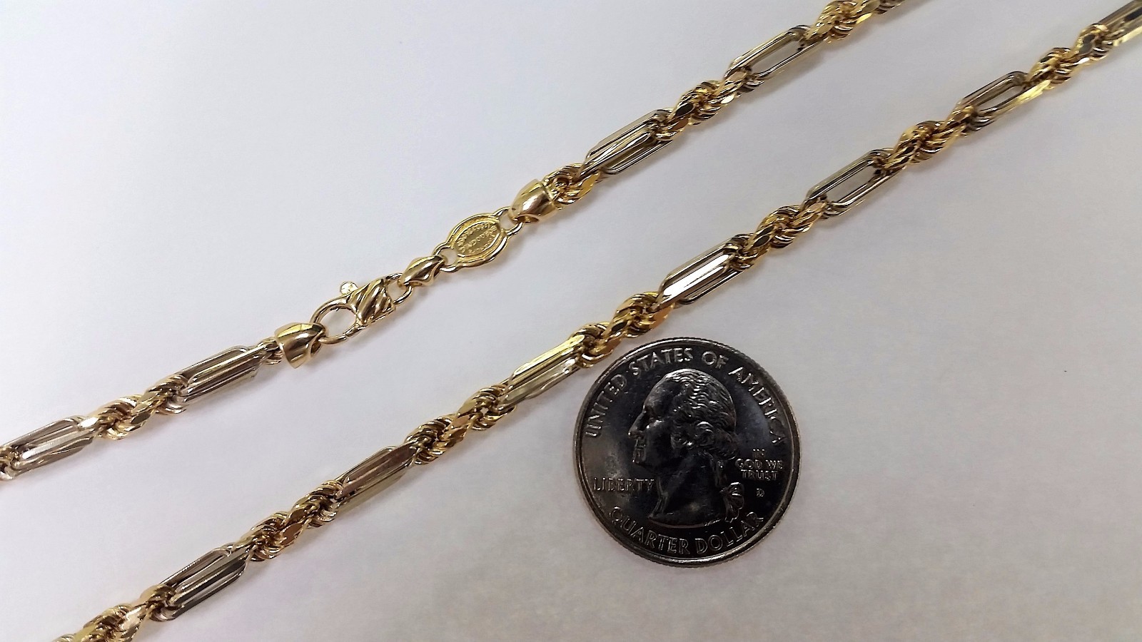 Authentic 14K Tri Color Hollow Figarope Link Chain Necklace 3mm-4.5mm 16″~28″
