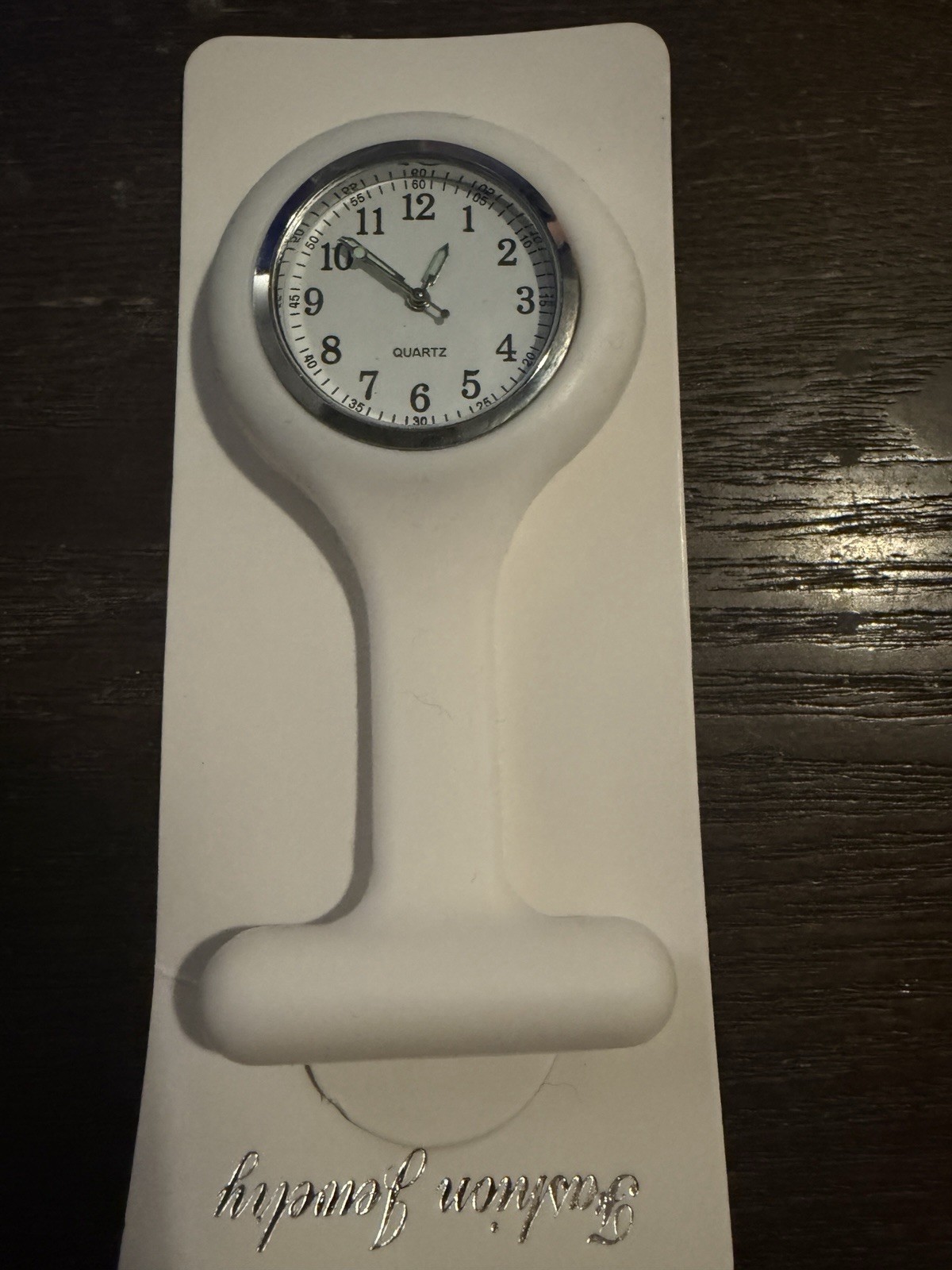 White Silicone Nurse FOB Pocket Watch Quartz Scrub Tunic Pin Clip Medical