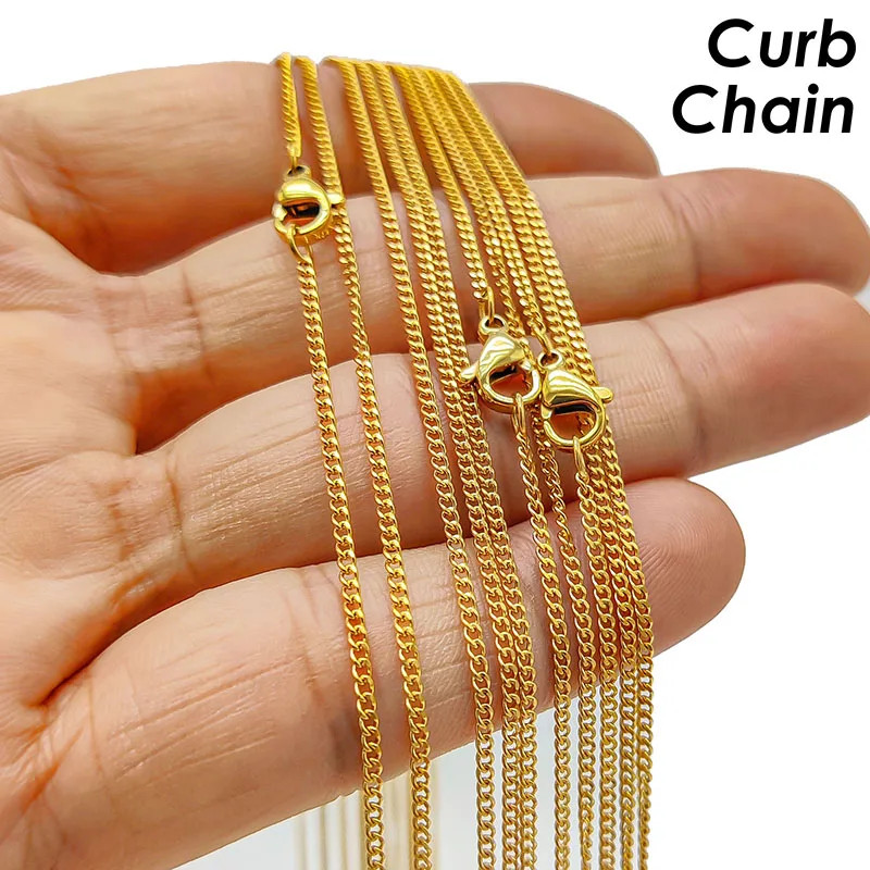 Curb Link Chain Necklace Stainless Steel Gold Color Making Jewelry 50PCS