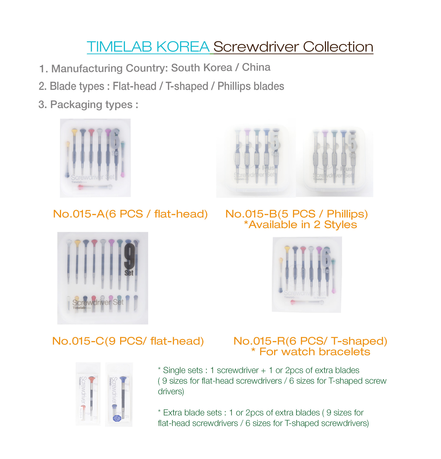 TIMELAB Watch Jewelry Repair Tool Precision Screwdriver FLAT HEAD Blade 9 PCS