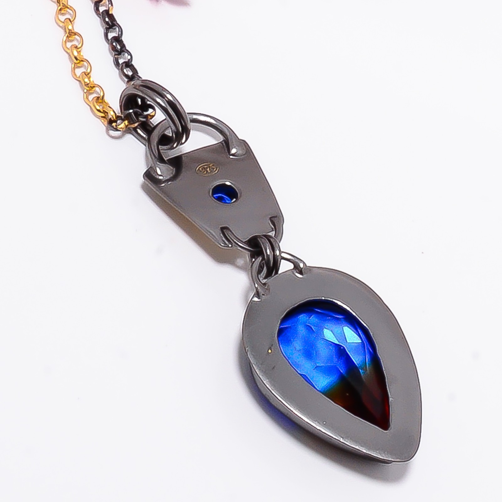 Black And Blue Bi-Colour Tourmaline 925 Sterling Silver Chain Pendant 18-22″ S57