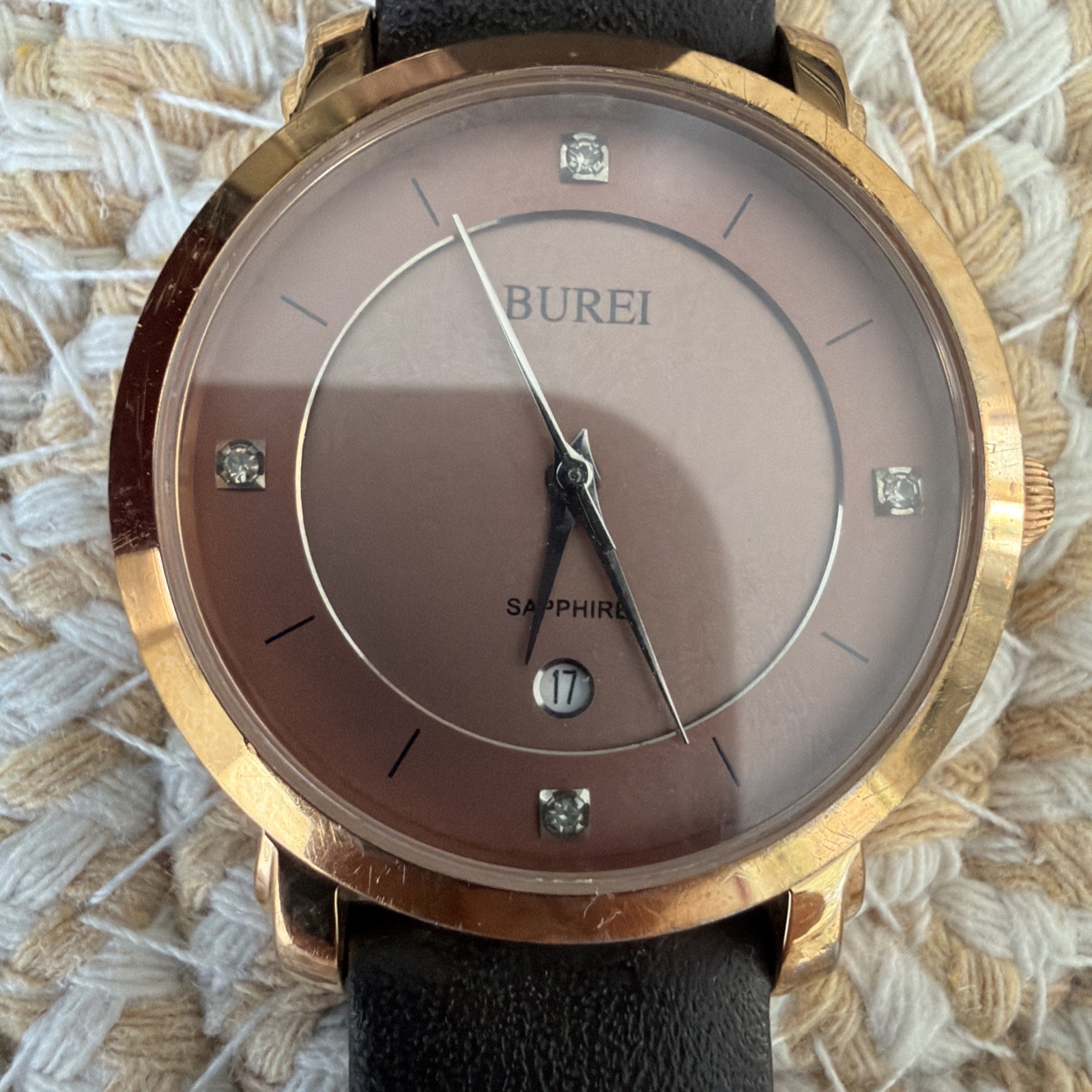 Burei Sapphire Crystal Quartz Rose Gold Women’s Watch Calf-Skin Leather 30M
