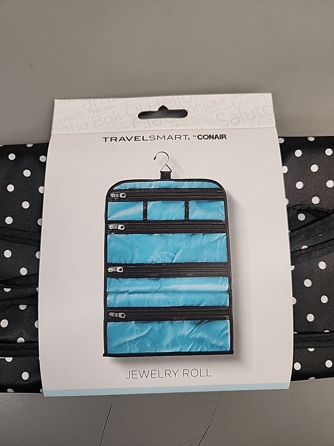 CONAIR Travel Jewelry Organizer – Black Polka Dot Roll-Up Hanging Case