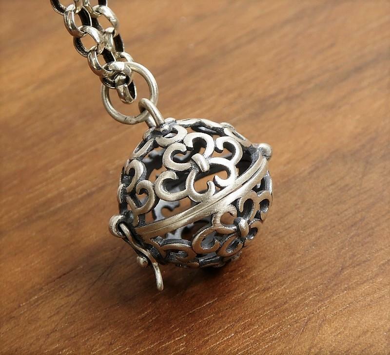 Antiqued Sterling Silver Cutout Scroll Small Ball Locket Pendant Aromatherapy