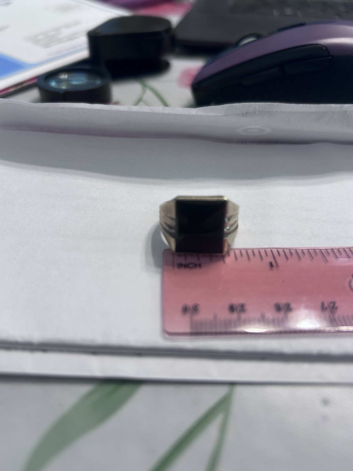 Vintage Signet Cushion Cut Black Onyx Ring in 10K YG 8 Gr