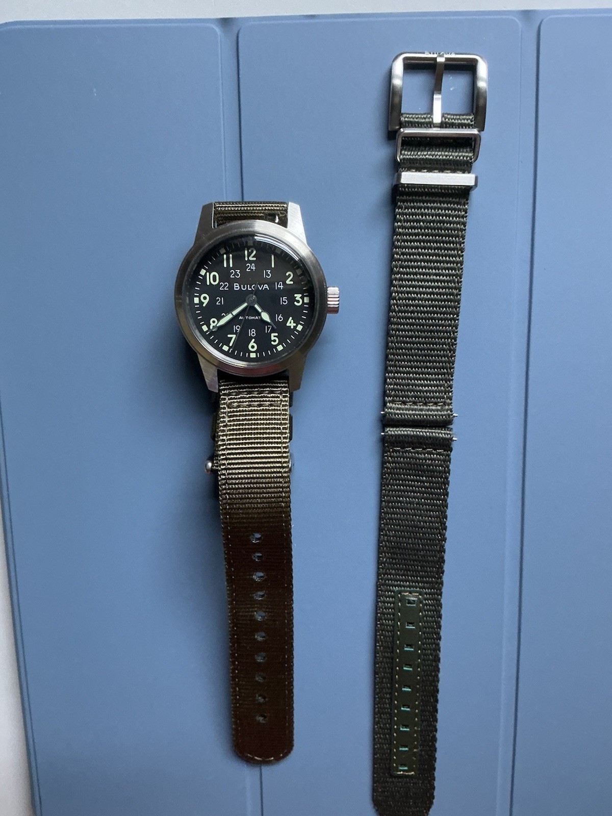 Bulova Military VWI Men’s Black Watch – 96A259 with Extra Band