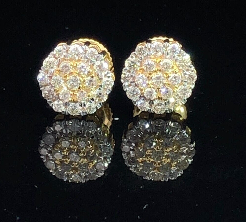 1OK Yellow Gold with 0.68CT Natural Diamonds – Round Flower Cut Earrings AL13