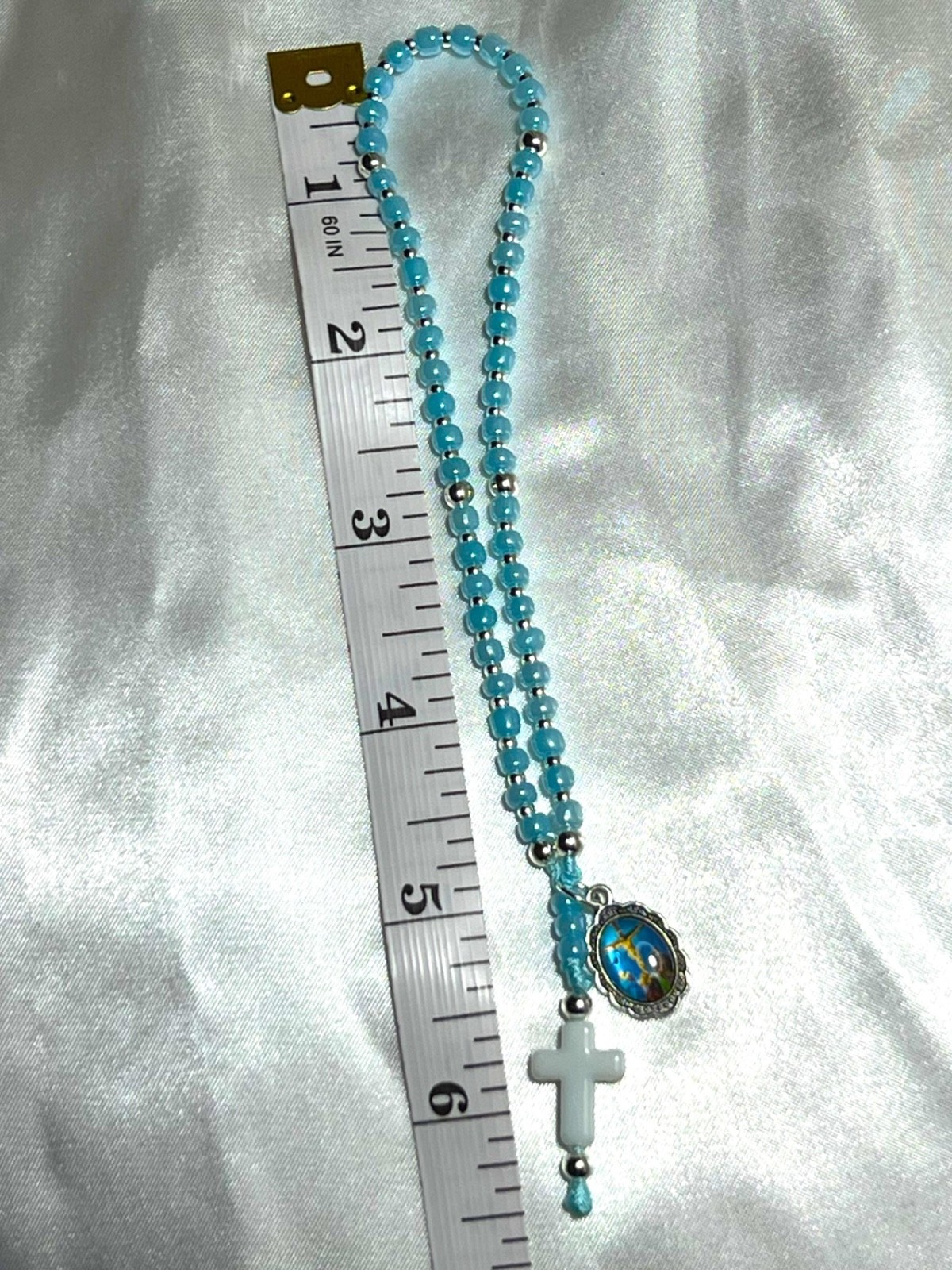 Teen Pocket Rosary – Light Blue 5 Decade Catholic Rosary Beads