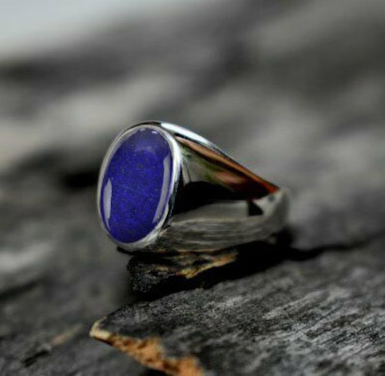 Solid 925 Sterling Silver Natural Lapis Lazuli Oval Cab Gemstone Gift Men’s Ring