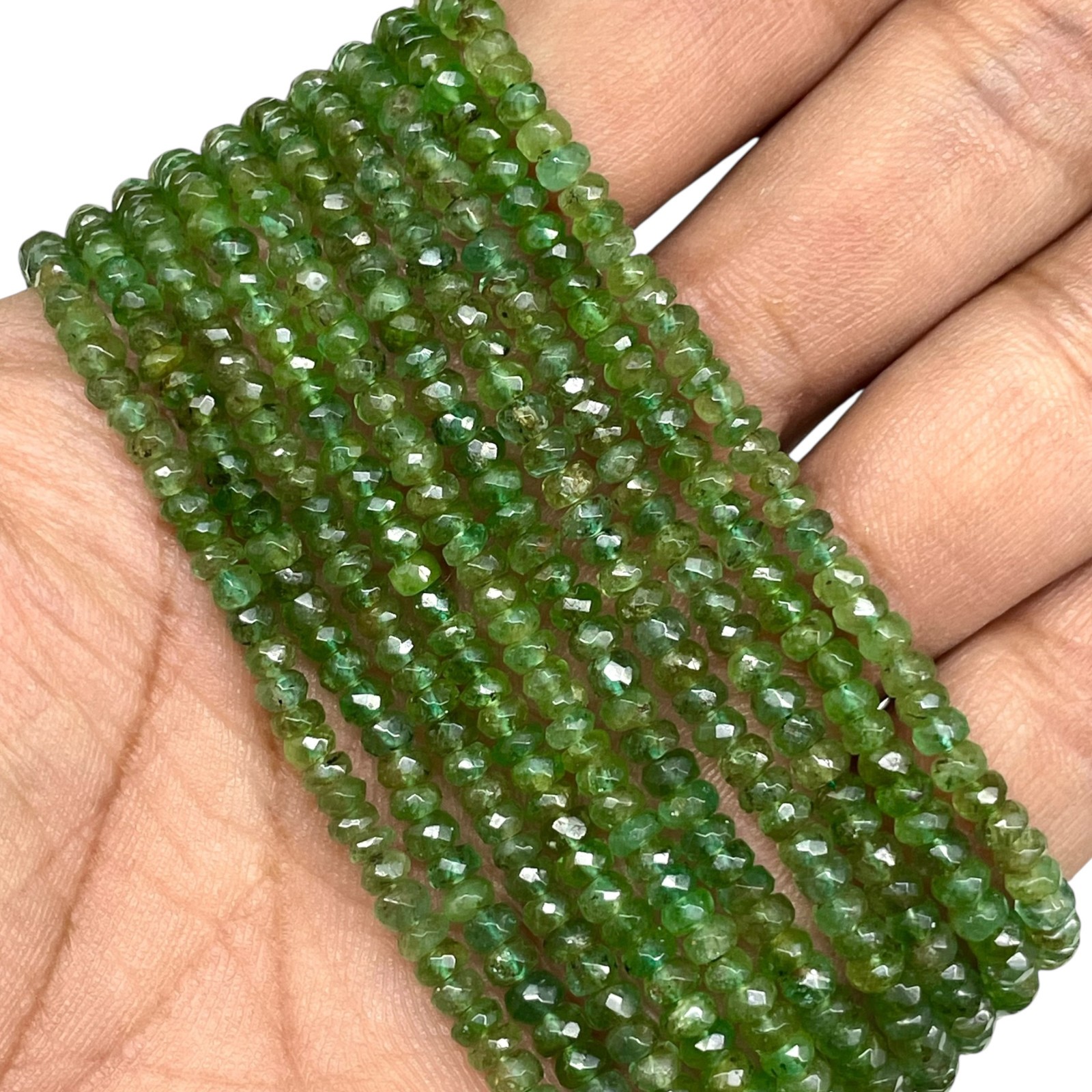 Natural Zambian Emerald Necklace Strand Untreated Faceted Beads 925 Clasp 18 In