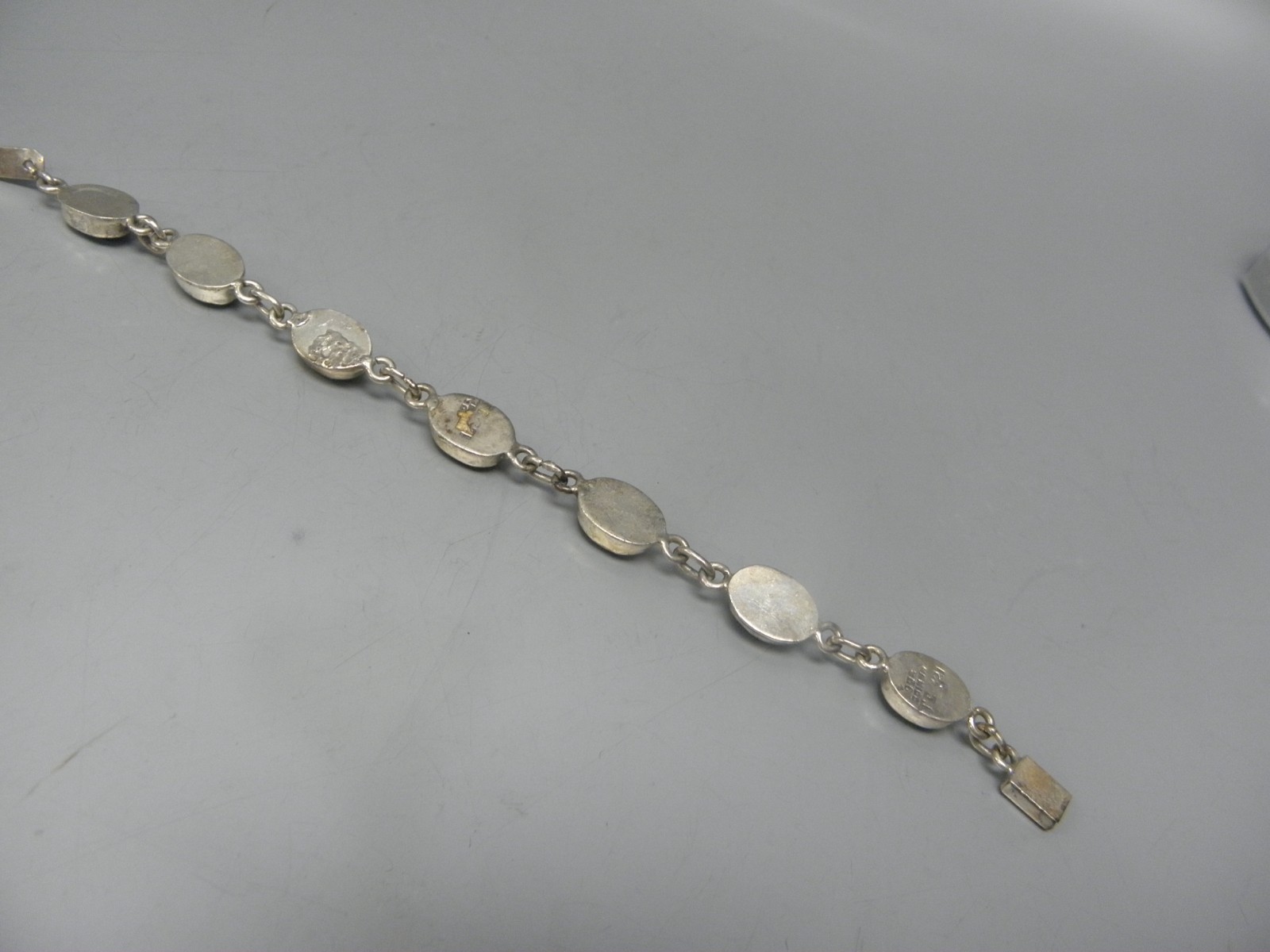 MEXIC0 925 SILVER & OVAL MALACHITE LINK BRACELET MARKED TC-21 7″