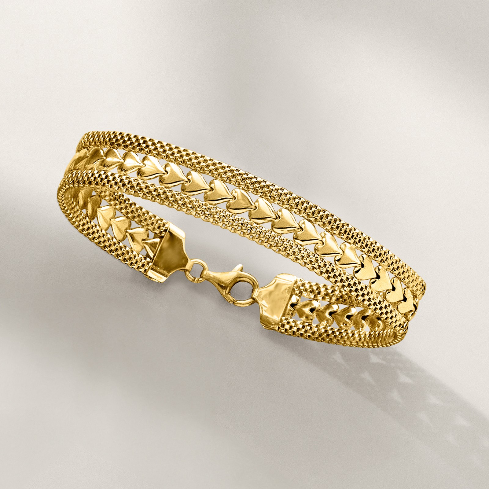 Ross-Simons Italian 18kt Gold Over Sterling Silver Heart-Motif Bracelet