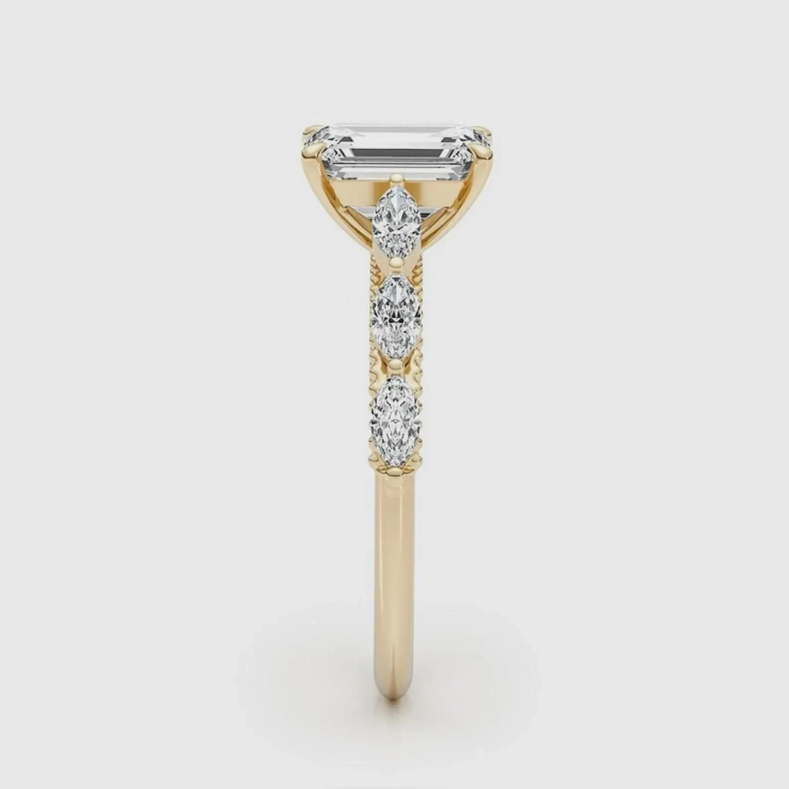 3.1CT Emerald Cut Moissanite Wedding Ring, Marquise Cut Accents Anniversary Gift