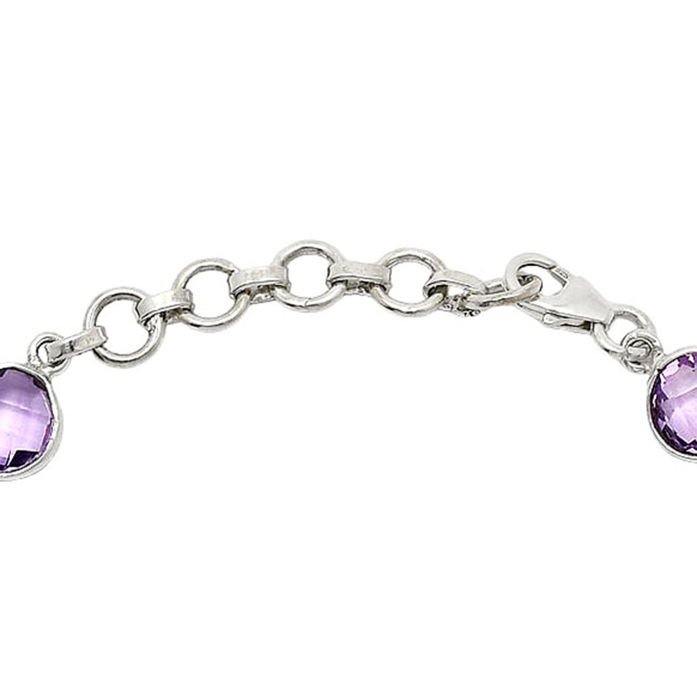 Amethyst Checker Briolette – Brazil 925 Sterling Silver Bracelet Jewelry B-1001